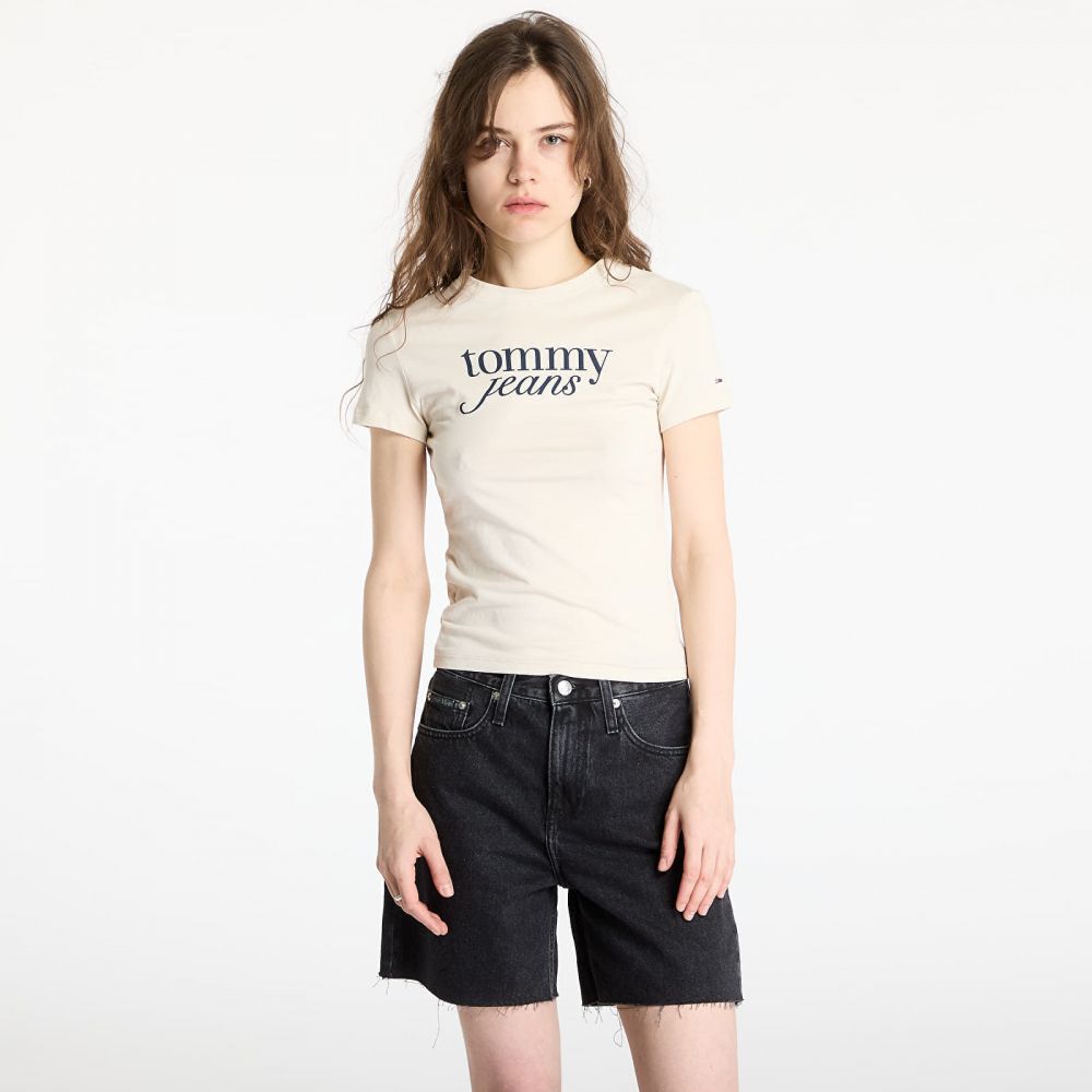 Tričko Tommy Jeans Slim Essential Tee Beige M