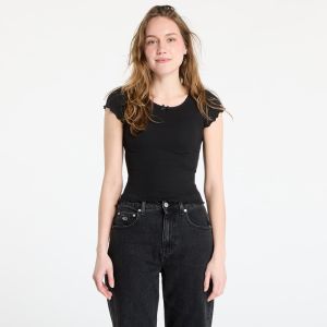 Tričko Tommy Jeans Slim Scallop Rib Tee Black XS