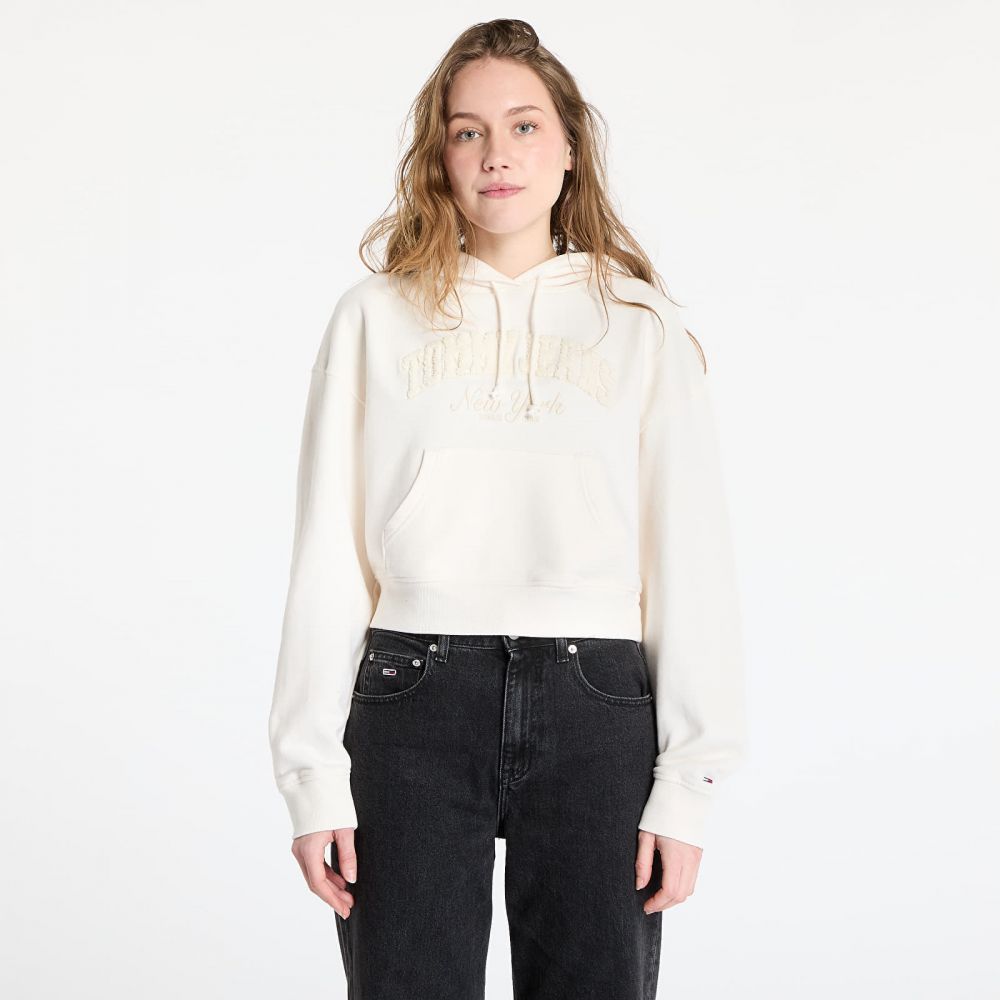 Mikina Tommy Jeans Boxy Crop Varsity Hoodie White XS