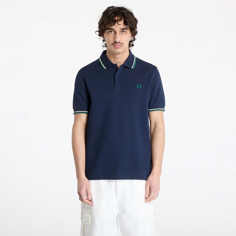 Tričko FRED PERRY Twin Tipped Fred Perry Shirt Dark Carbon/ Light Ecru/ Label Green M