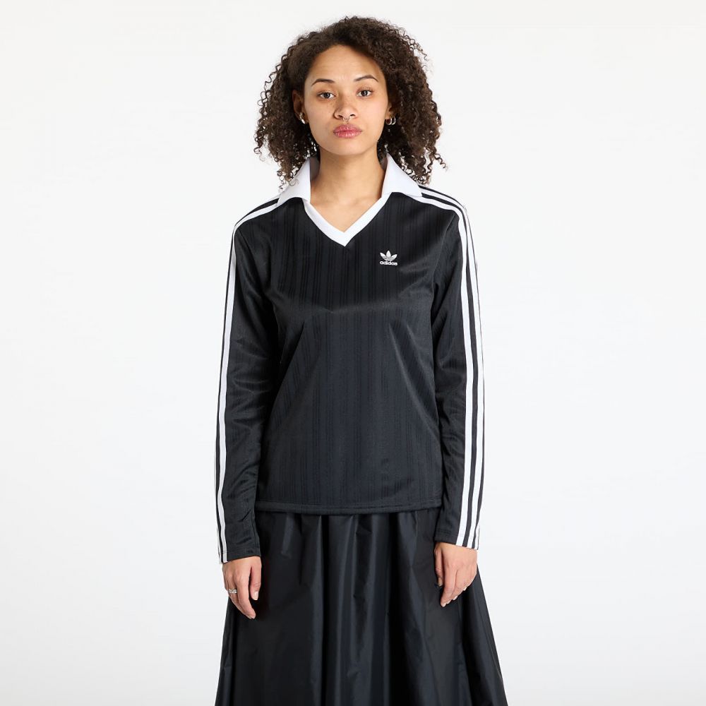 Tričko adidas Adicolor Football Jacquard V-Neck Long Sleeve Tee Black/ Black XS