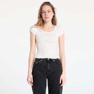 Tričko Tommy Jeans Slim Scallop Rib Tee White M