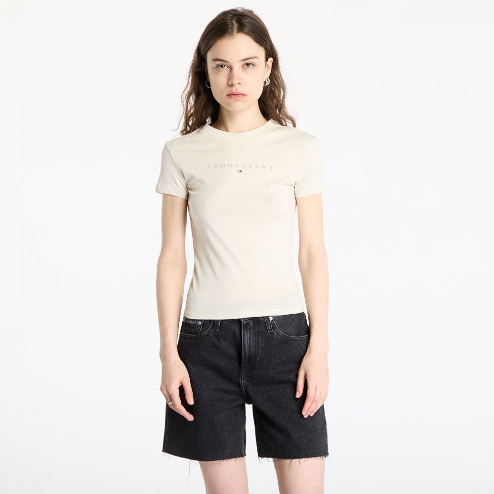 Tričko Tommy Jeans Slim Tonal Linear Tee Beige S