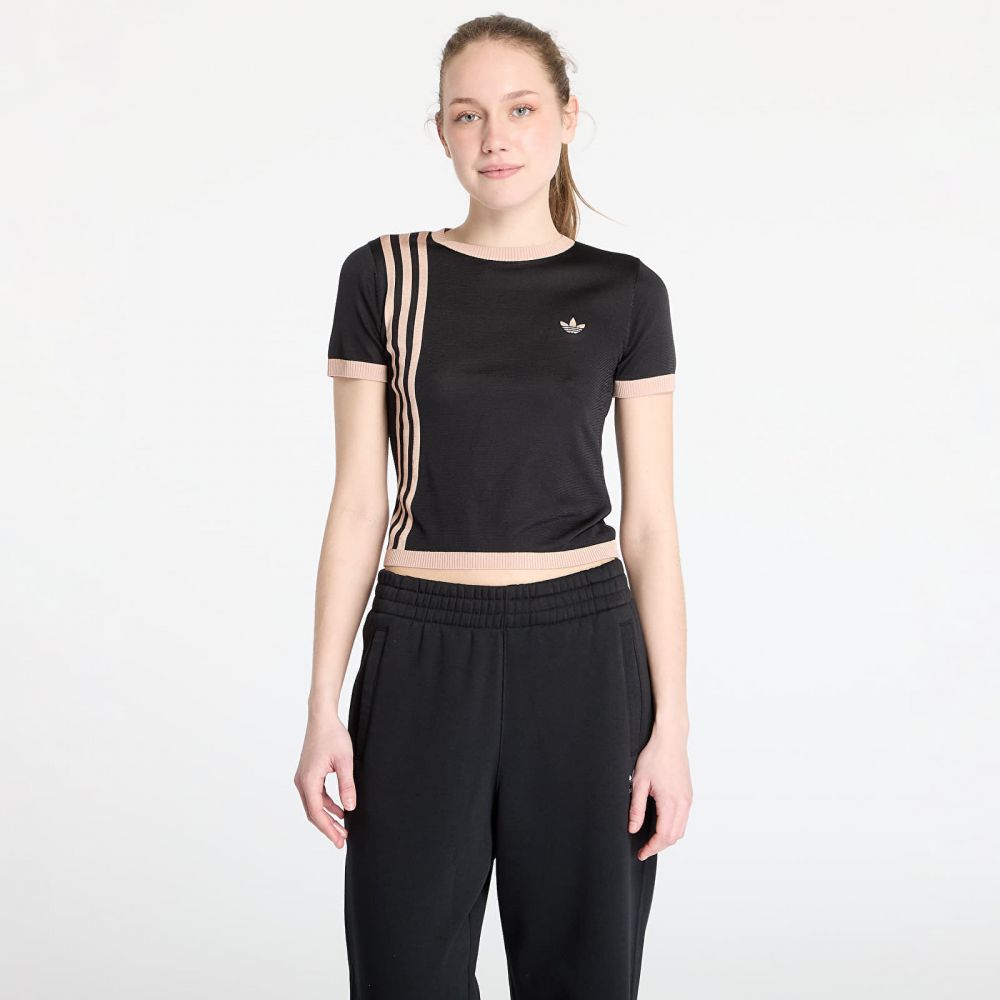 Tričko adidas Knitted 3 Stripe Short Tee Black XS