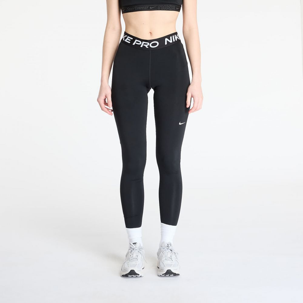 Legíny Nike Pro Women's Mid-Rise Mesh-Paneled Leggings Black/ White L