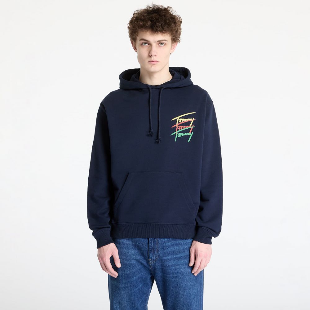 Mikina Tommy Jeans Relaxed 3 Color Sign Hoodie Blue S