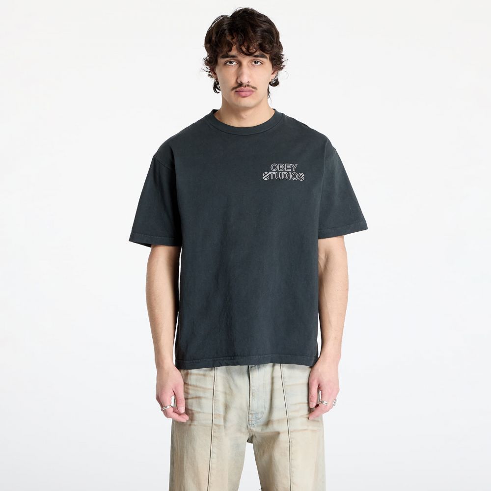 Tričko OBEY Studios Outline T-Shirt Pigment True Vintage Black L