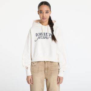 Mikina Tommy Jeans Relaxed Cropped Script Hoodie White L