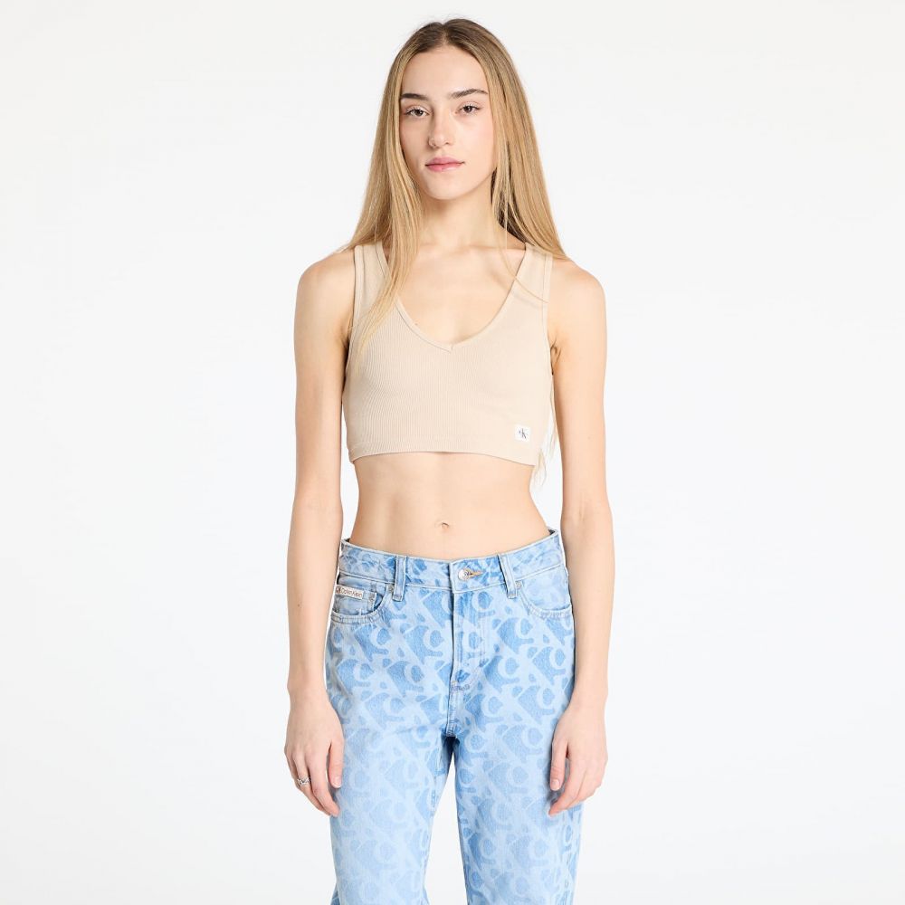 Calvin Klein Jeans Washed Woven Label Top Beige L