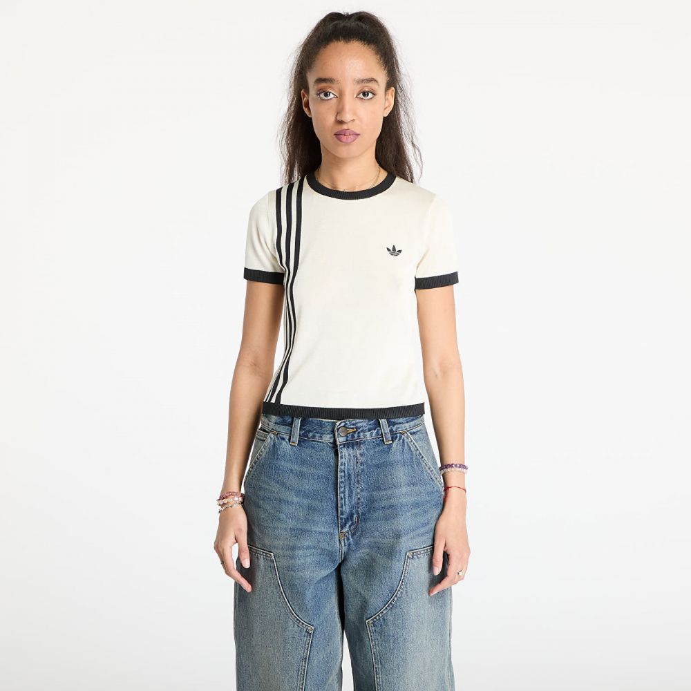 Tričko adidas Knitted 3 Stripe Short Tee Cream White L