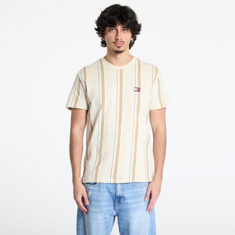 Tričko Tommy Jeans Regular Vertical Stripe Tee Beige L