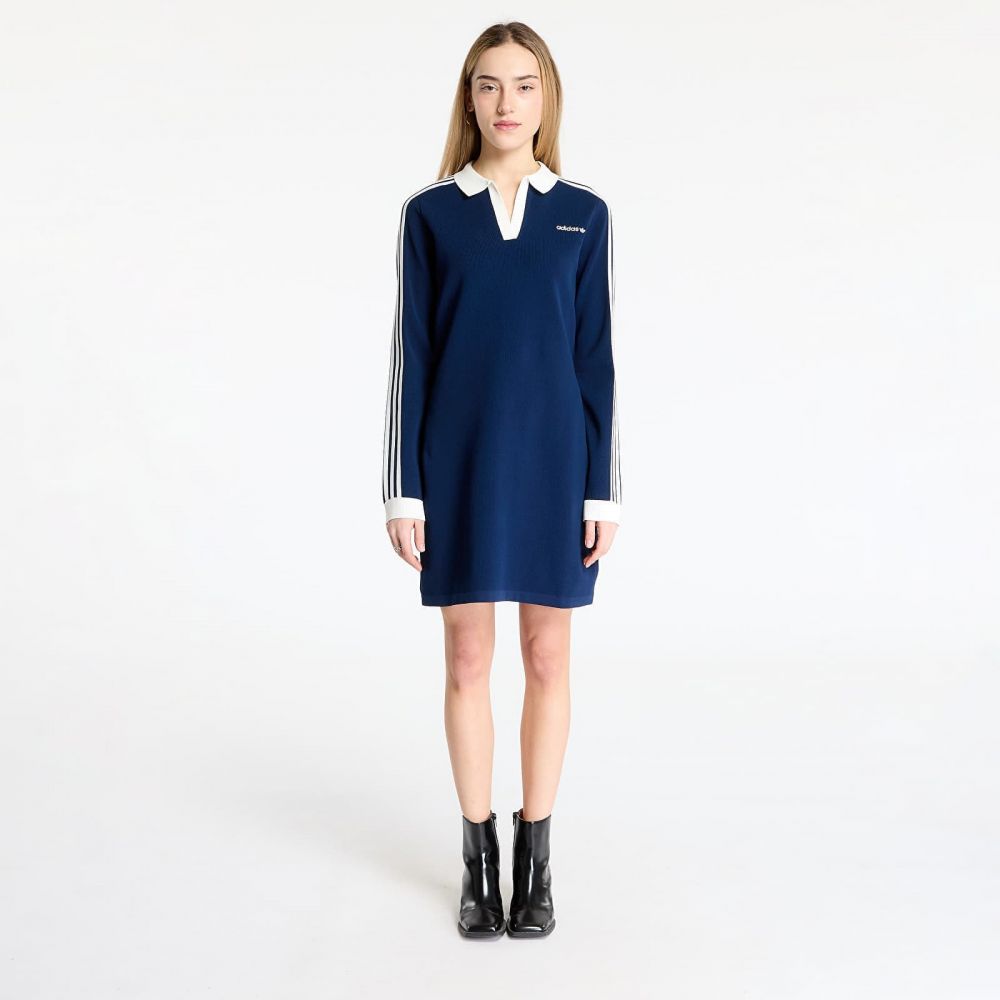 adidas Knitted Polo Dress Night Indigo/ Off White L