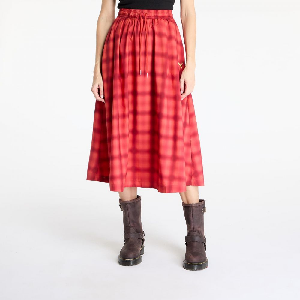 Puma Woven Midi AOP Pleated Skirt Red Fire M