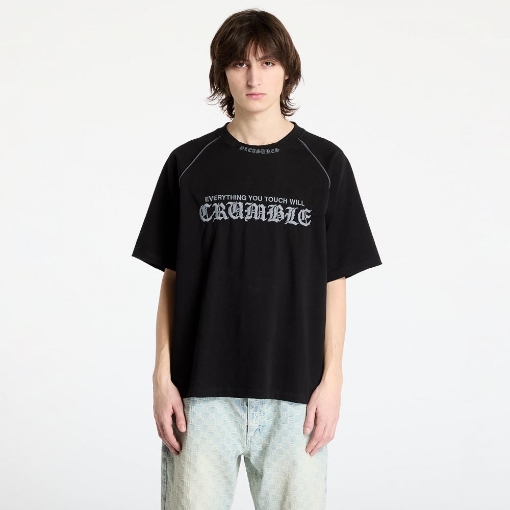 Tričko PLEASURES Crumble Heavyweight Raglan Black L