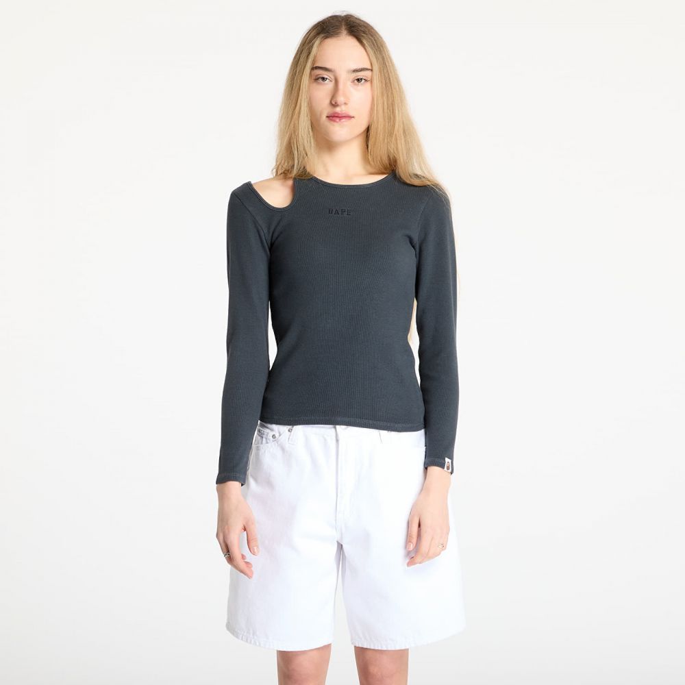 Tričko A BATHING APE Pigment Dyed Cut Out Rib L/S Tee Black S
