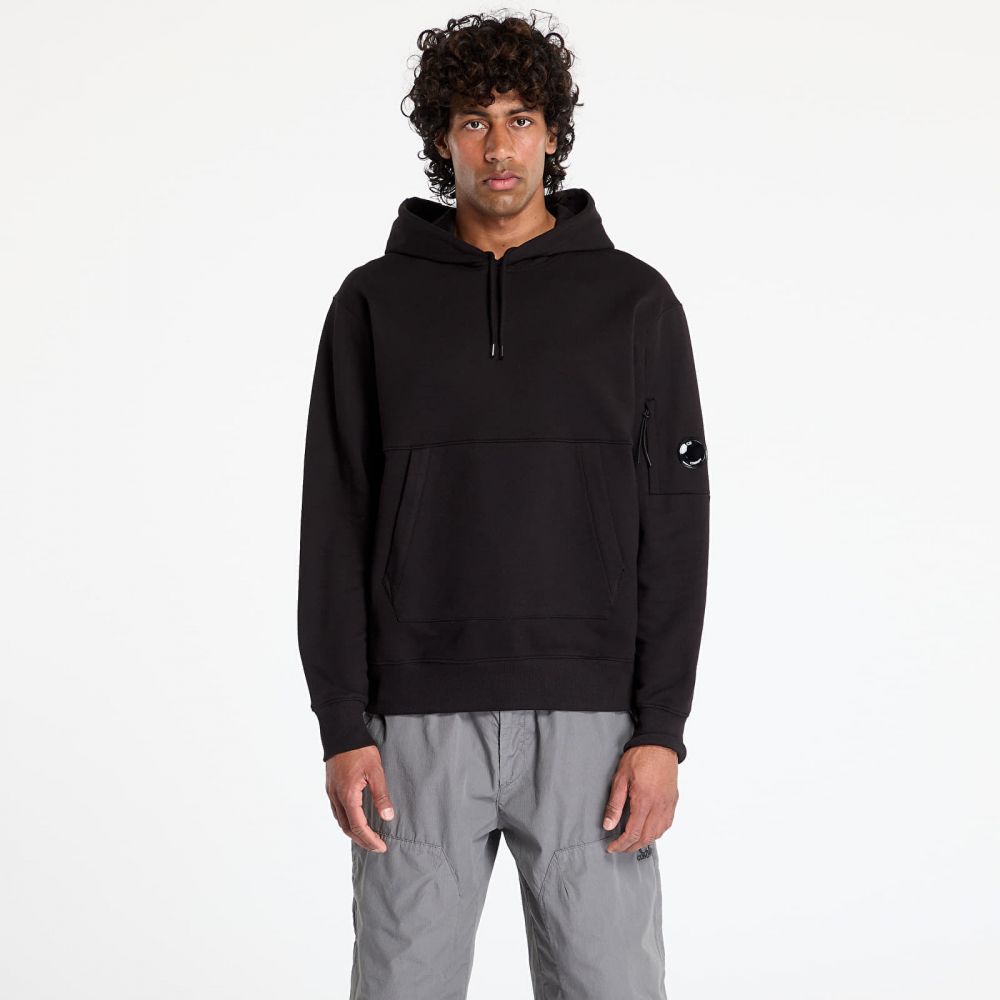 Mikina C.P. Company Diagonally Raised Fleece Hooded Sweatshirt Black S