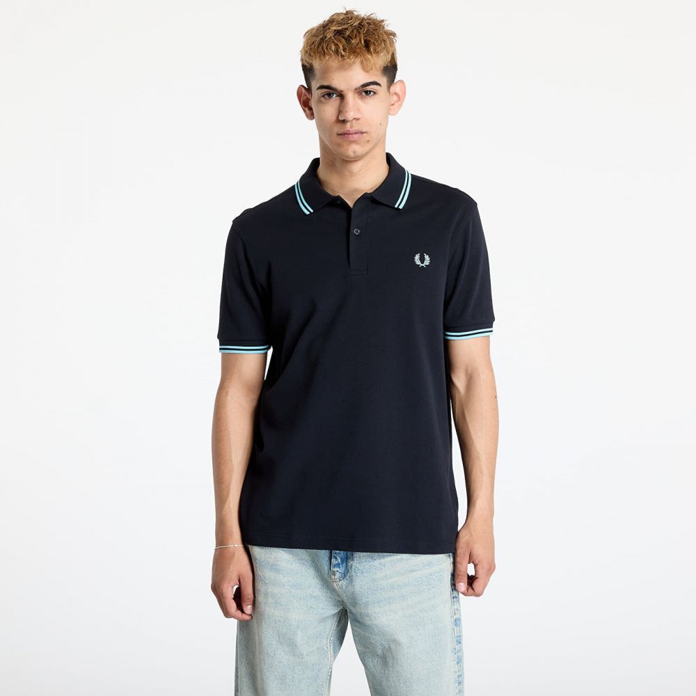 Tričko FRED PERRRY Twin Tipped Fred Perry Shirt Navy/ Mint Blue L