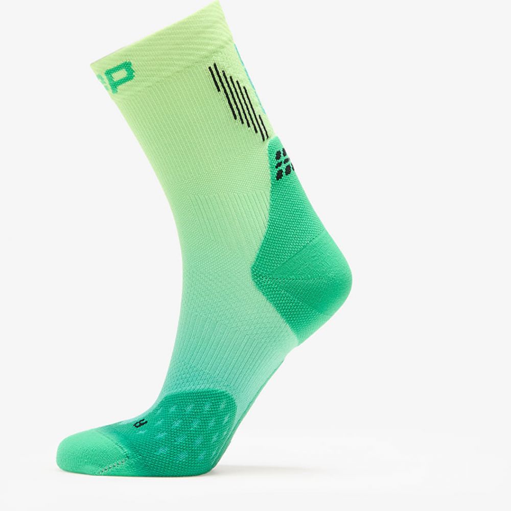 CEP Mid Cut Gradient Socks Green/ Lime Fade L