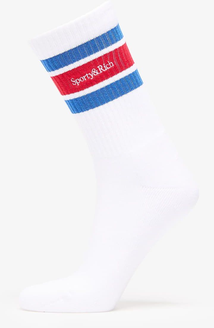 Sporty & Rich Serif Logo Socks White/ Paris blue/ Ruby Universal