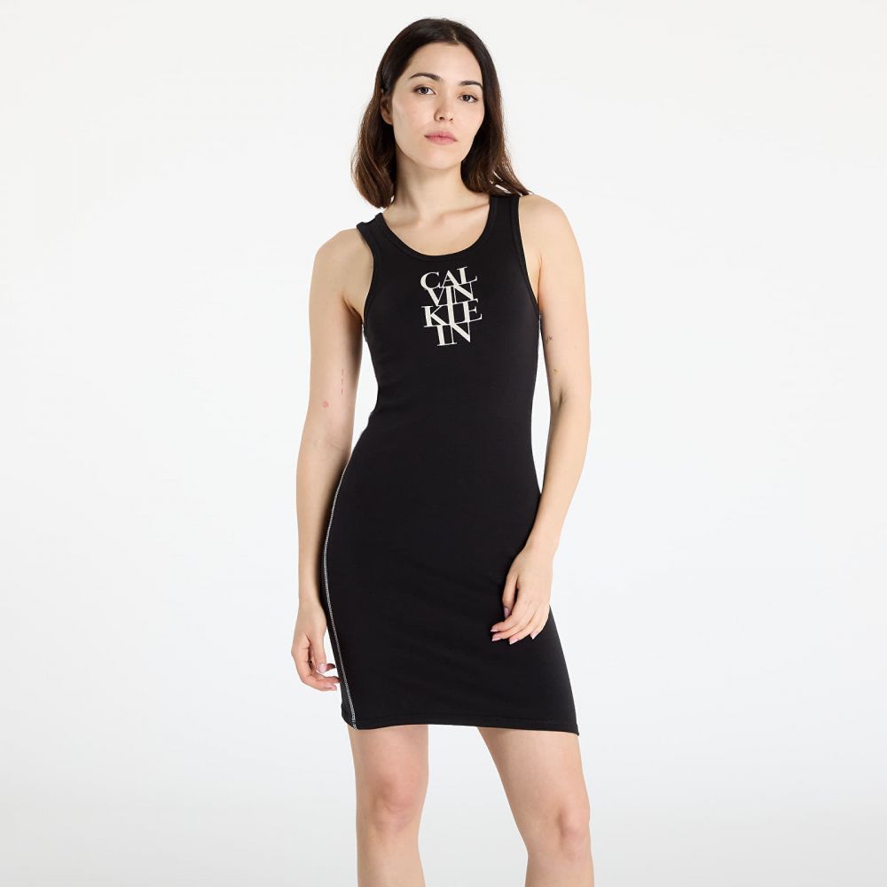 Calvin Klein Jeans Sl Cotton 1X1 Rib Dress Black L