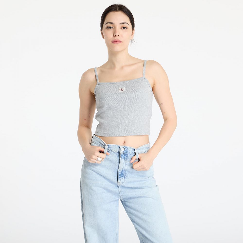 Calvin Klein Jeans Woven Label Rib Crop Gray L