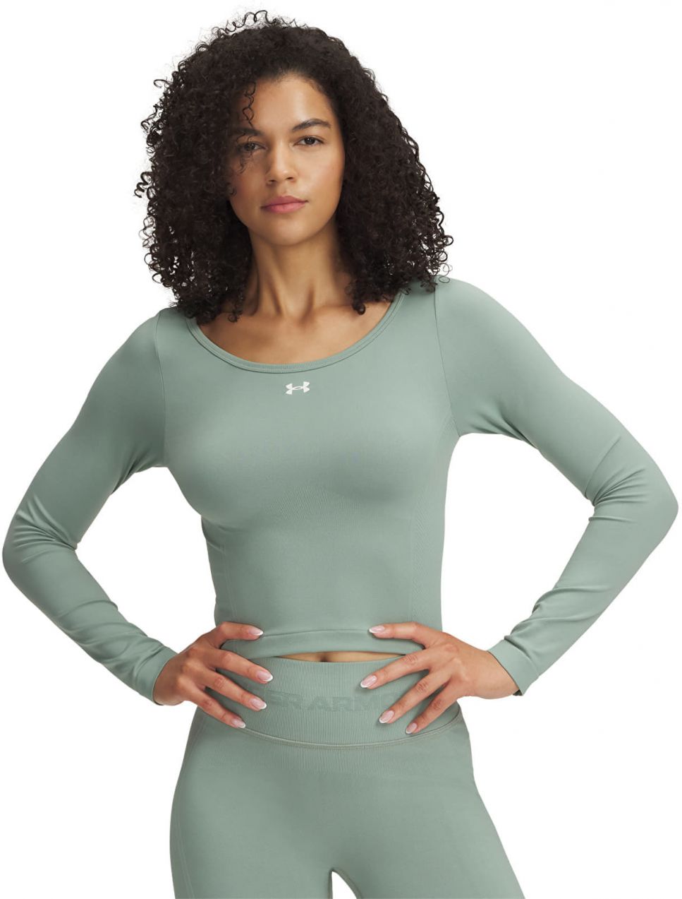 Tričko Under Armour Vanish Seamless LS Tee Silica Green/ White L