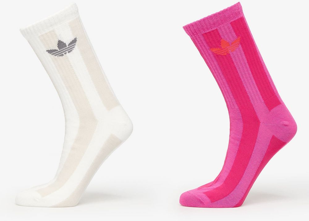 adidas Striped Crew Socks 2-Pack Off White/ Signal Green M