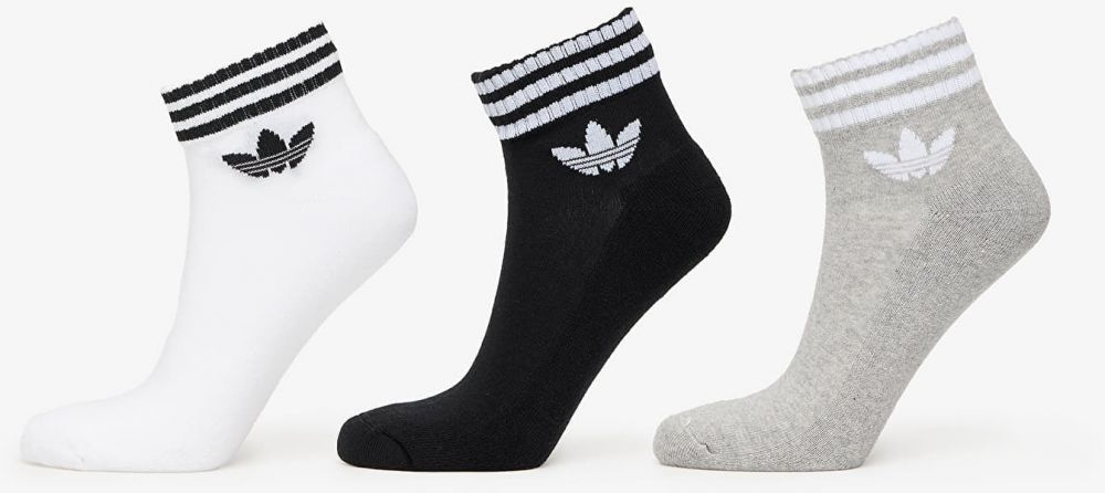adidas 3-Stripes Ankle Socks 3-Pack White/ Medium Grey Heather/ Black L