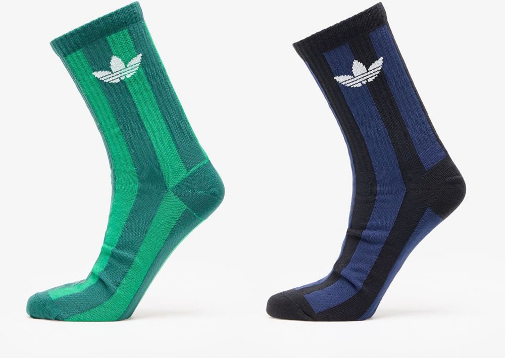adidas Striped Crew Socks 2-Pack Green/ Aurivy/ Off White L