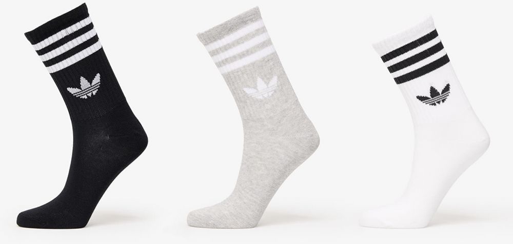 adidas 3-Stripes Crew Socks 3-Pack White/ Grey/ Black L