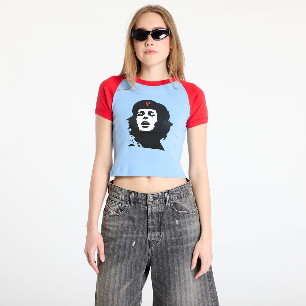 Tričko PLEASURES She Raglan Baby Tee Blue/ Red L