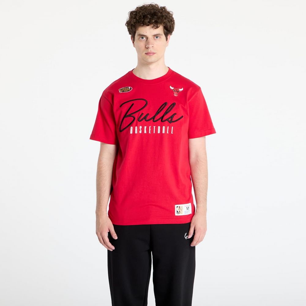 Tričko Mitchell & Ness NBA Training Day Premium Ss Tee Vintage Logo Bulls Scarlet L