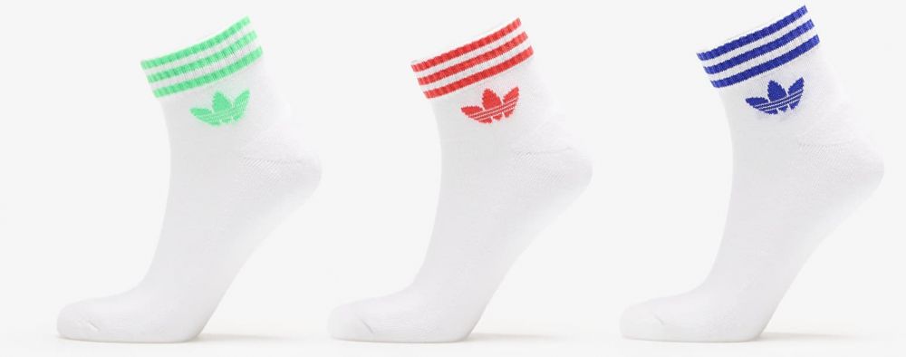 adidas 3S Ankle S 3-Pack White/ Lucid Blue/ Scrgrn L