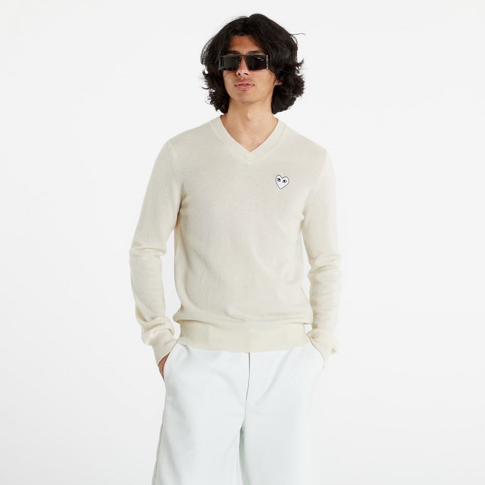 Svetr Comme des Garçons PLAY White Heart Pullover Natural Color L