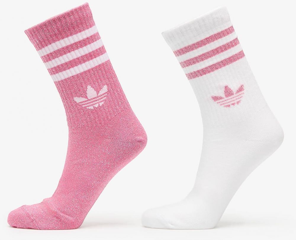 adidas 3-Stripes Glitter Crew Socks 2-Pack Pink Fusion M