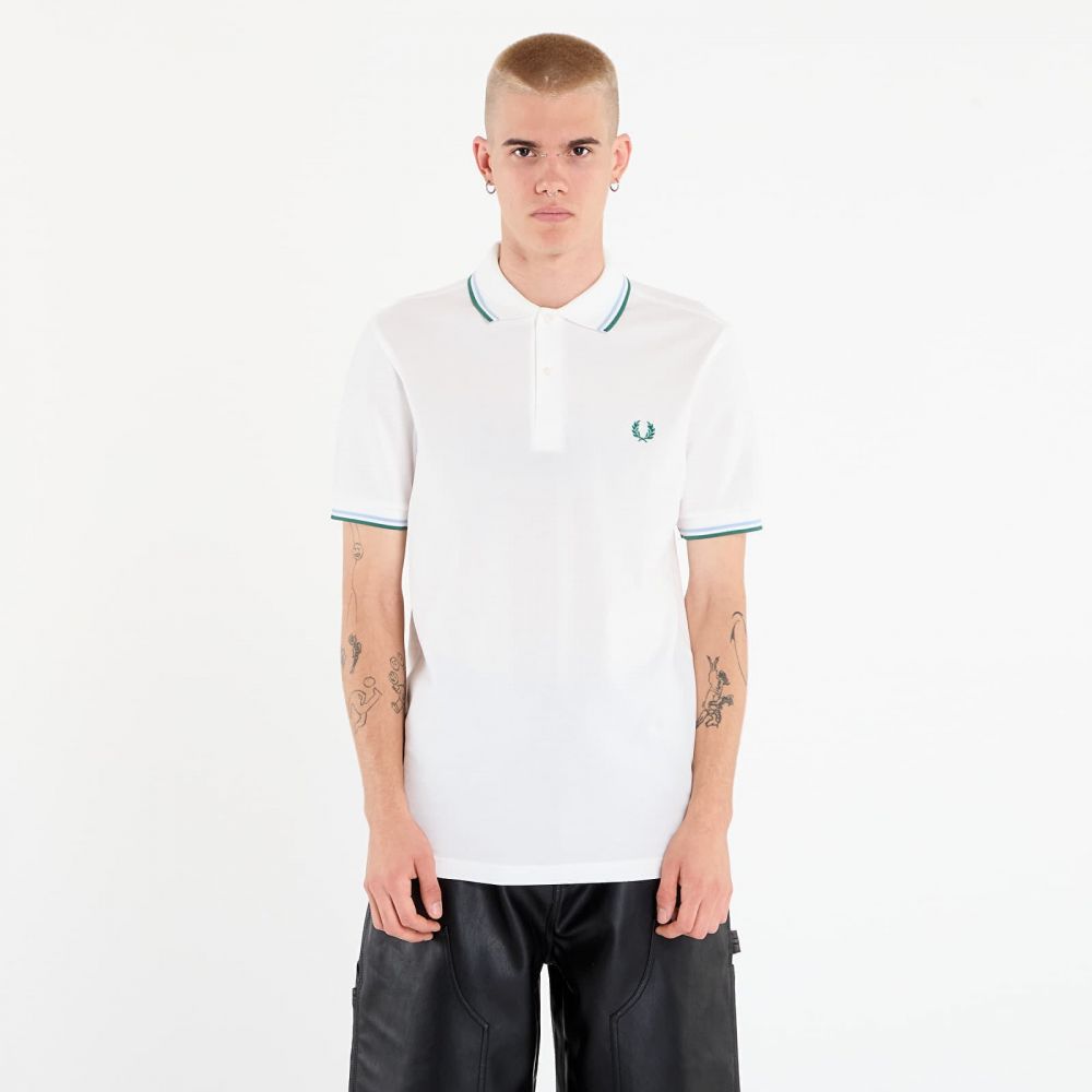 Tričko FRED PERRY Twin Tipped Fred Perry Shirt Swhit/ Trbl/ Sprgr L