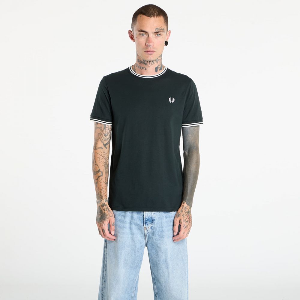 Tričko FRED PERRY Twin Tipped T-Shirt Night Green/ Snow White M