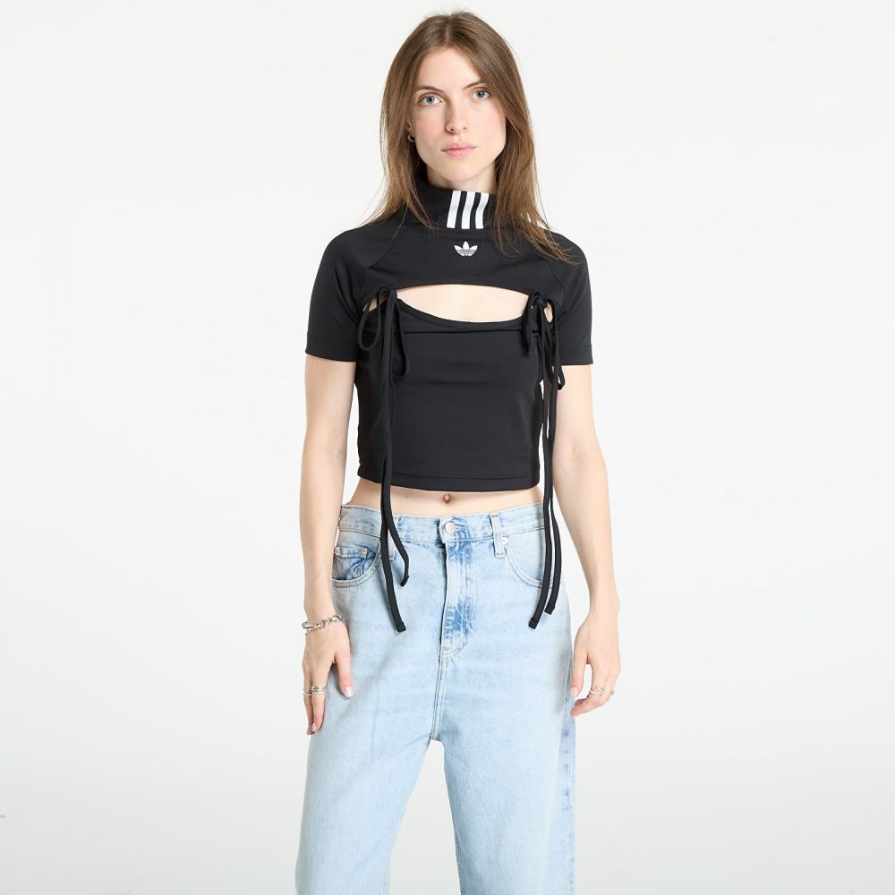 Tričko adidas Ribbon Cut Out Crop Top Black L