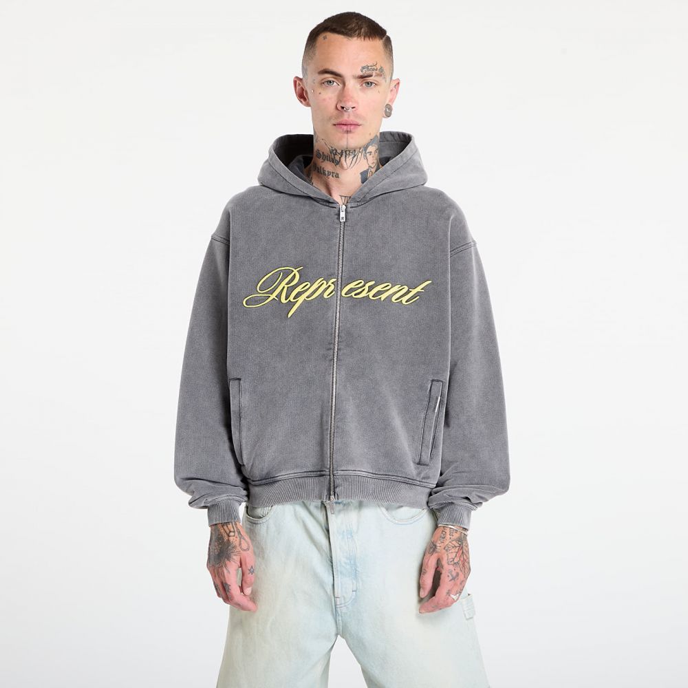 Mikina REPRESENT Script Logo Zip Hoodie Vintage Grey S