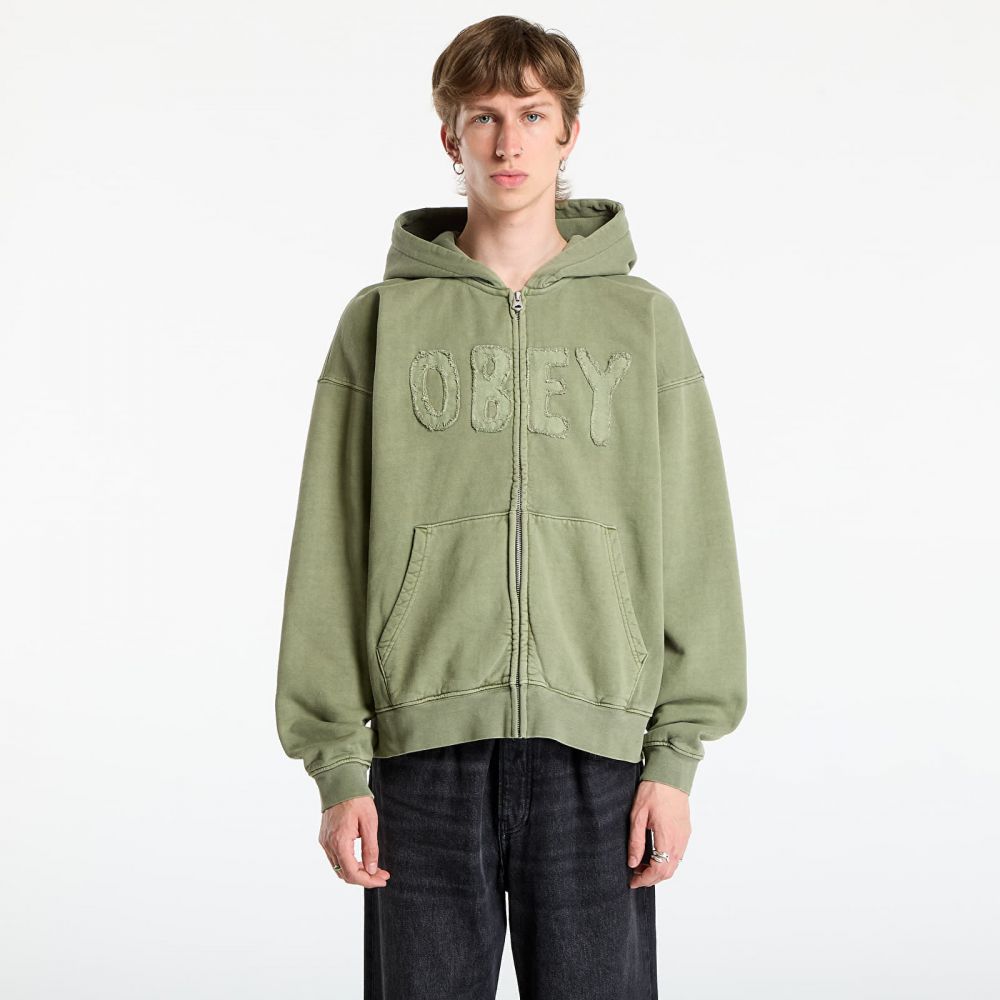 Mikina OBEY Hybrid Faded Zip Hood Deep Lichen Green Faded Wash XL