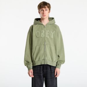 Mikina OBEY Hybrid Faded Zip Hood Deep Lichen Green Faded Wash XL