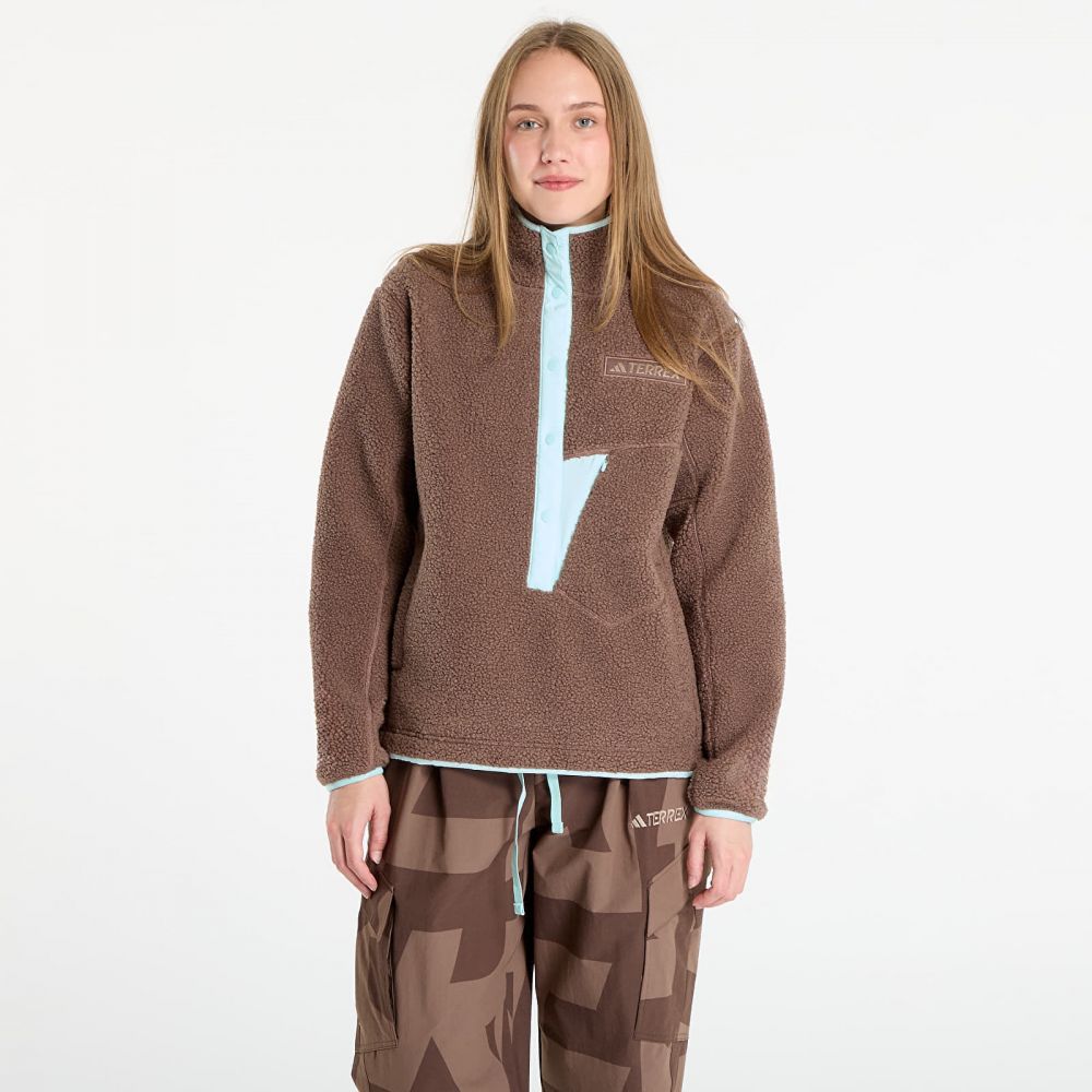Mikina adidas Terrex Xploric High Pile Fleece Pullover Sweatshirt Earth Strata/ Aurora Ivy L