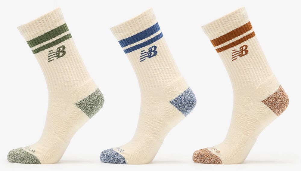 New Balance Active Lifestyle Striped Crew Socks 3-Pack Beige M