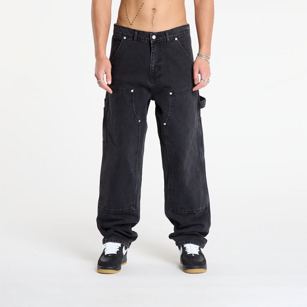 Kalhoty Patta Double Knee Cartoon Denim Pants Black Denim 34