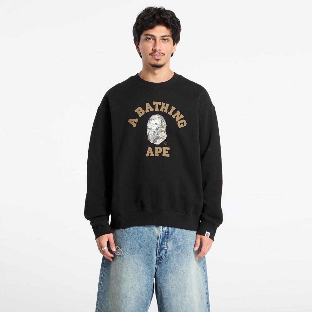 Mikina A BATHING APE Tree Edge Camo College Relaxed Fit Crewneck Sweatshirt 1 Black XL