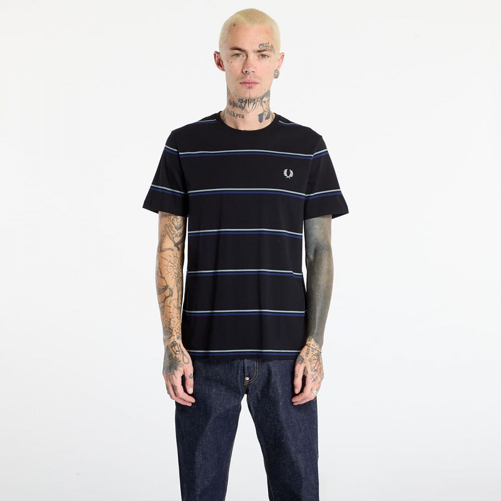 Tričko FRED PERRY Fine Stripe T-Shirt Black XL