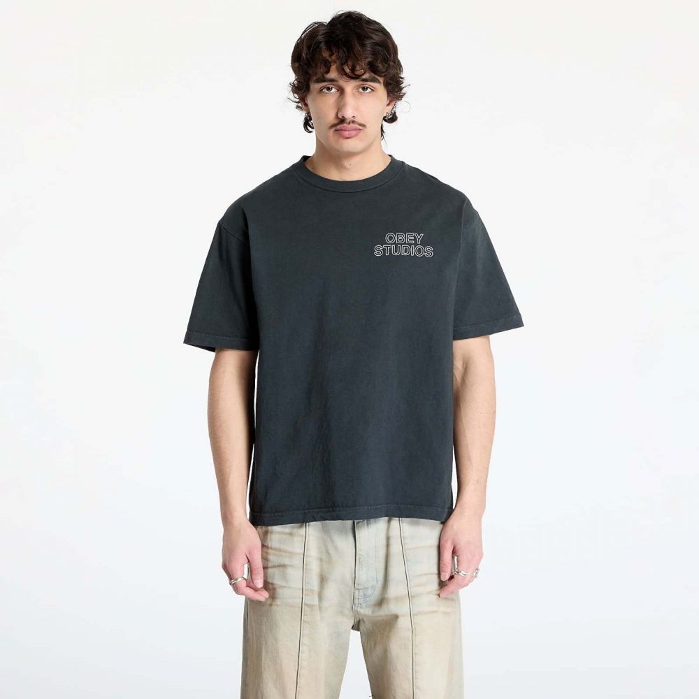 Tričko OBEY Studios Outline T-Shirt Pigment True Vintage Black S