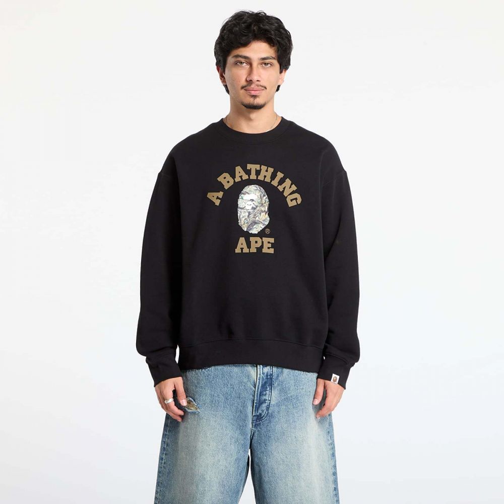 Mikina A BATHING APE Tree Edge Camo College Relaxed Fit Crewneck Sweatshirt 1 Black XXL