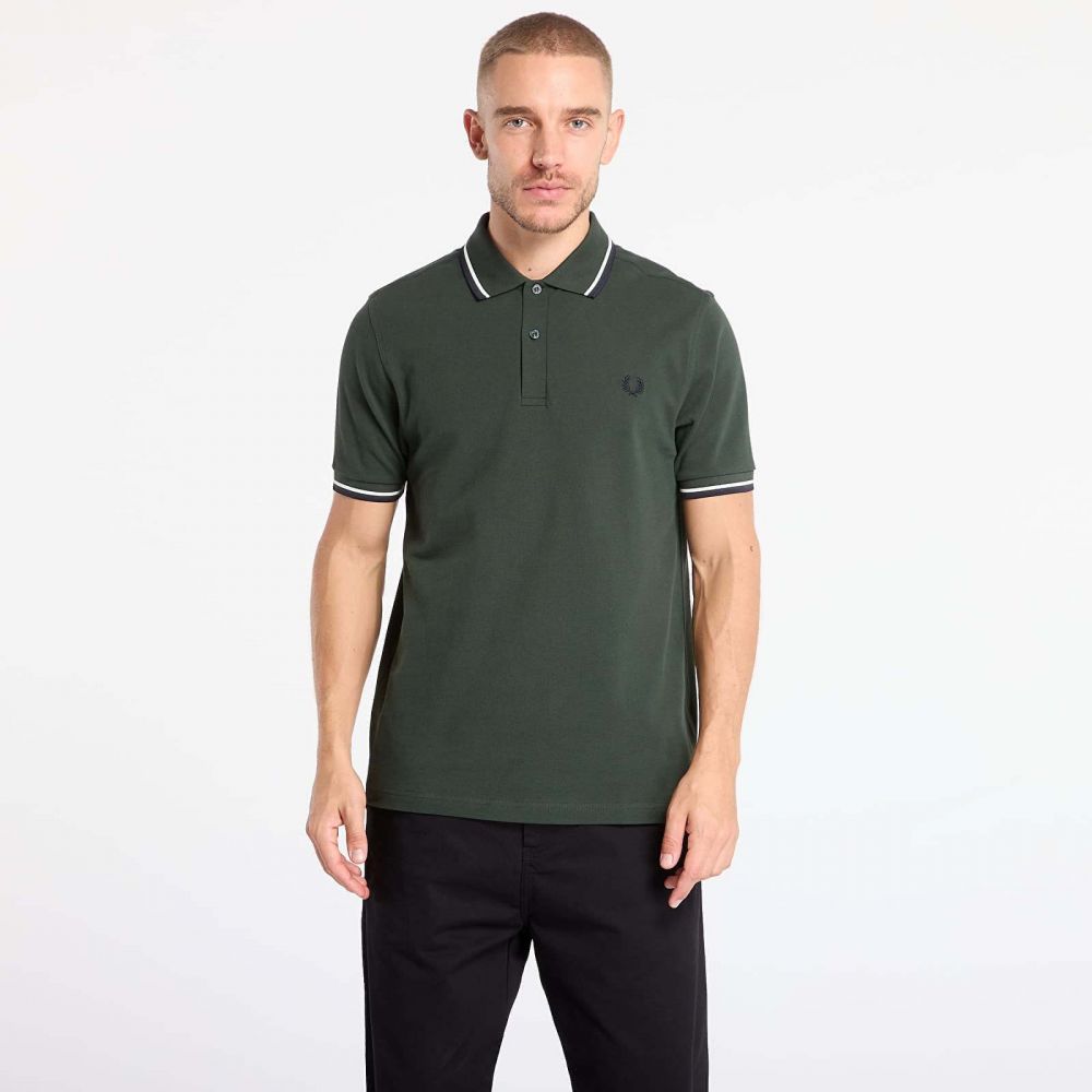 Tričko FRED PERRY Twin Tipped Fred Perry Shirt Court green/ Snow white/ Navy M