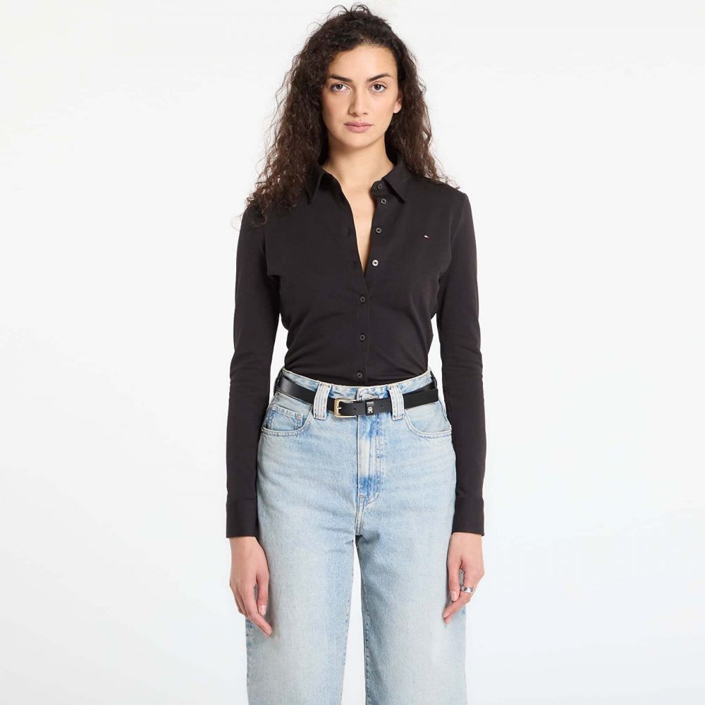 Tričko Tommy Hilfiger 1985 Slim Pique Btn Down Ls Black XL